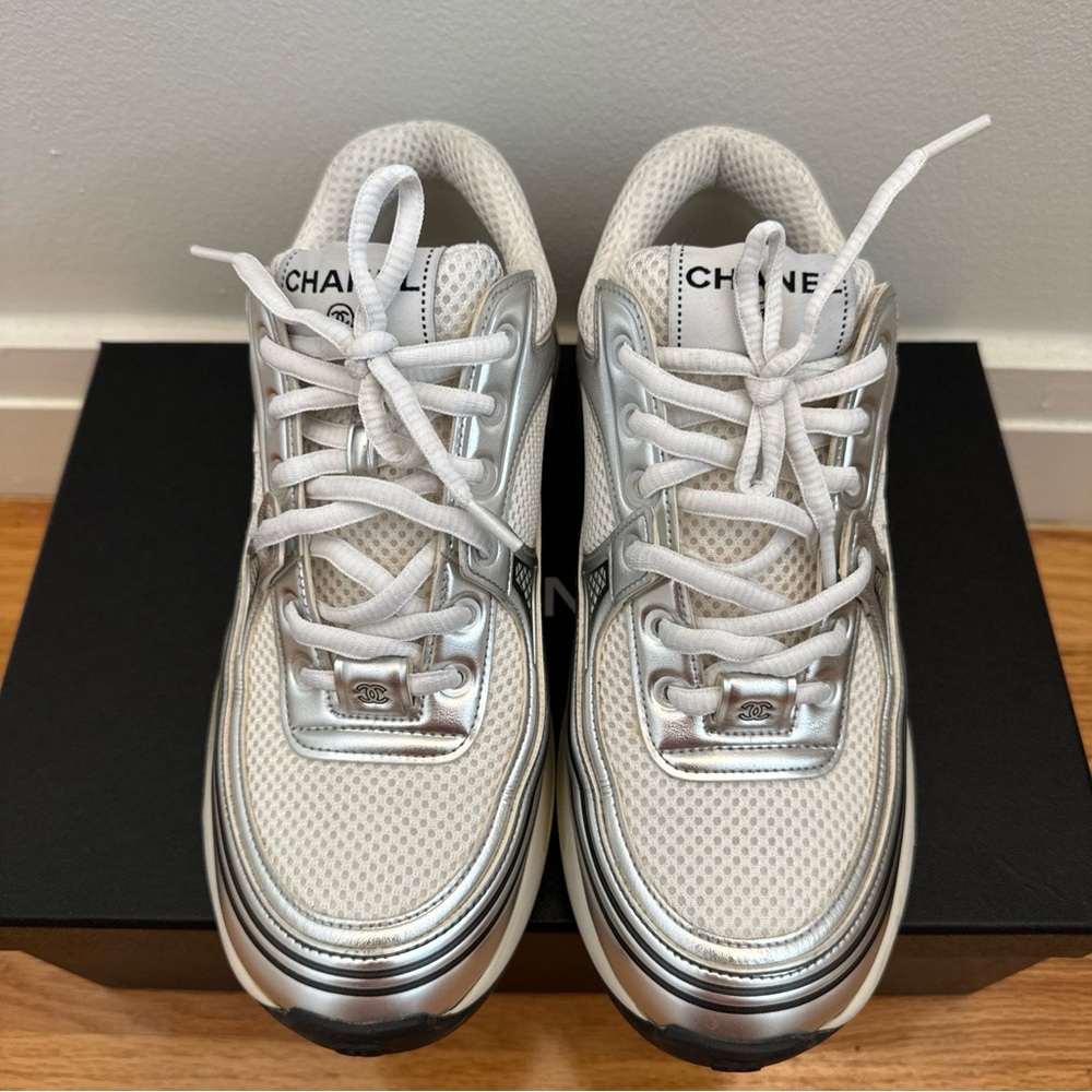 Chanel Sneakers Fabric Laminated Calfskin Stretch Women  | size 38